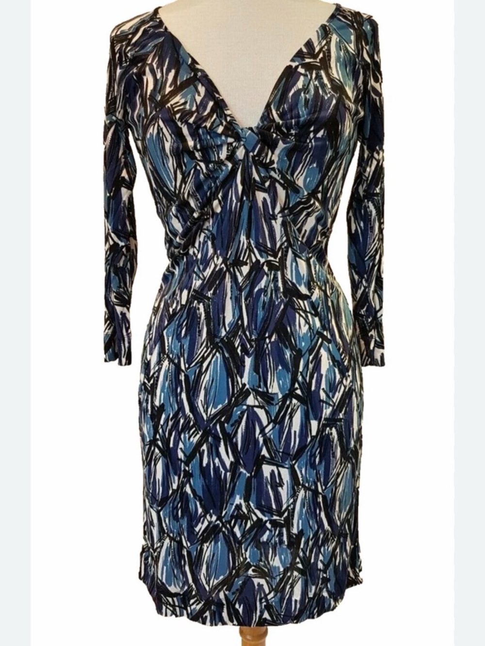 Miss Sixty Blue Abstract Print Twist-Front Long Sleeve Dress XS